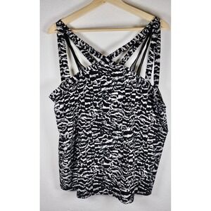 Fabletics XL Animal Top Black White Print Criss Cross Straps Sleeveless Yoga Gym